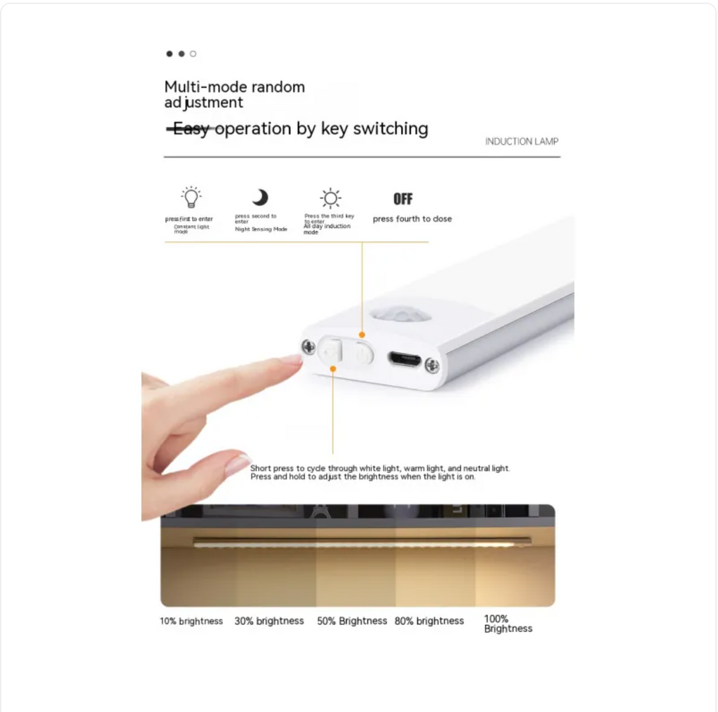 Induction lamp with key switching control and brightness display on a white background