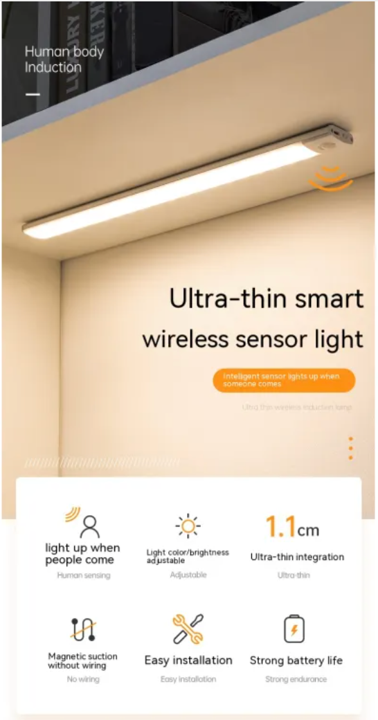 Ultra-thin smart wireless sensor light with features listed below.